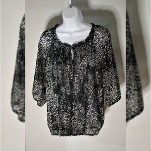 Women's Black Spotted Sheer Blouse